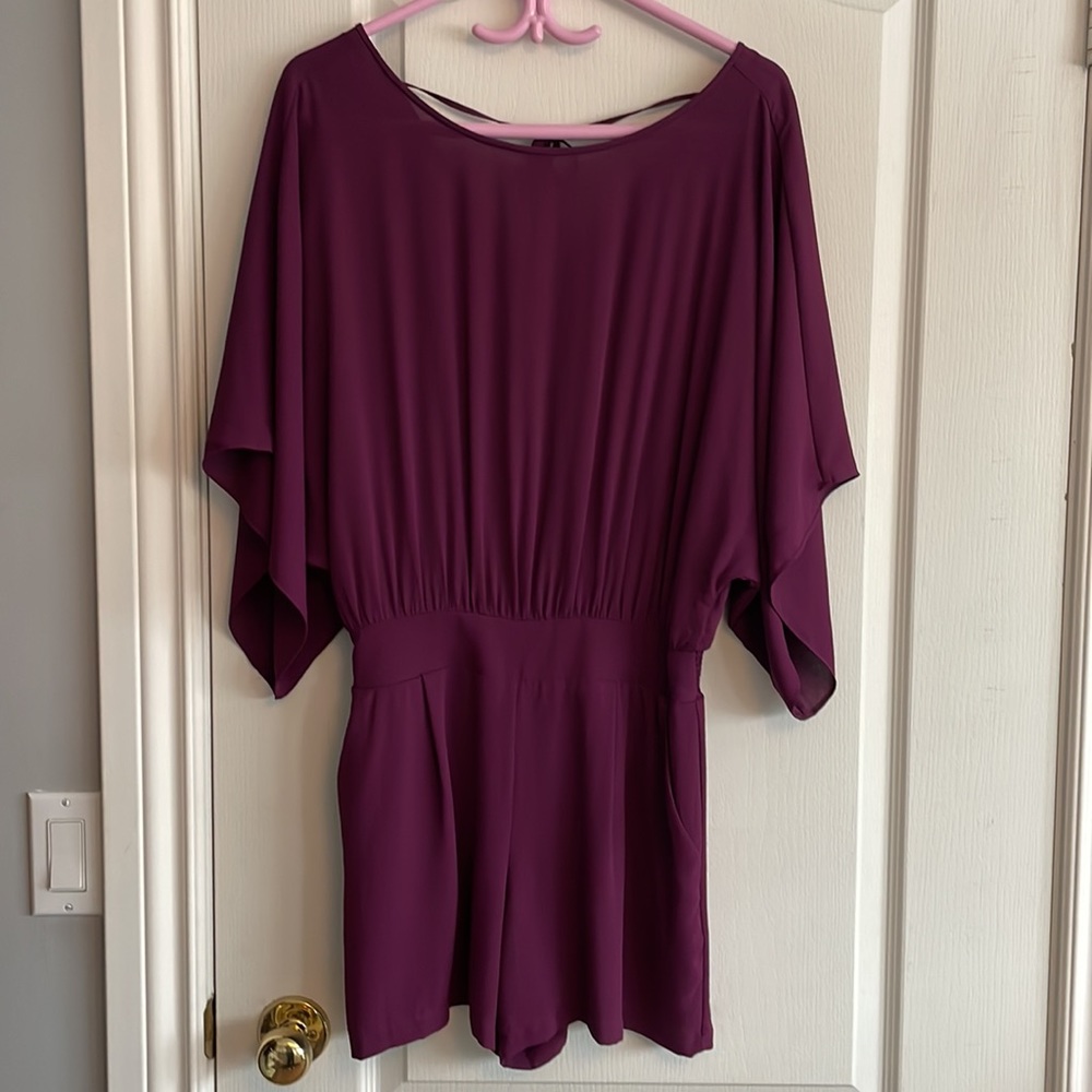 WHBM aubergine shorts romper.
